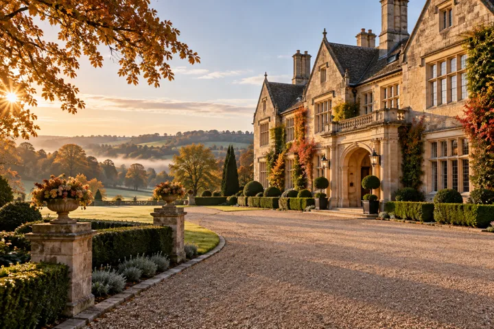 Illustrative English country-house hotel in autumn