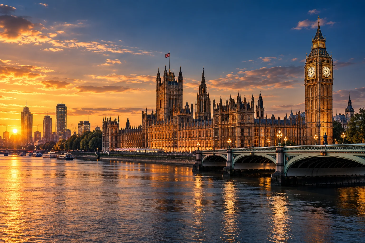 Illustrative Westminster skyline beside the River Thames